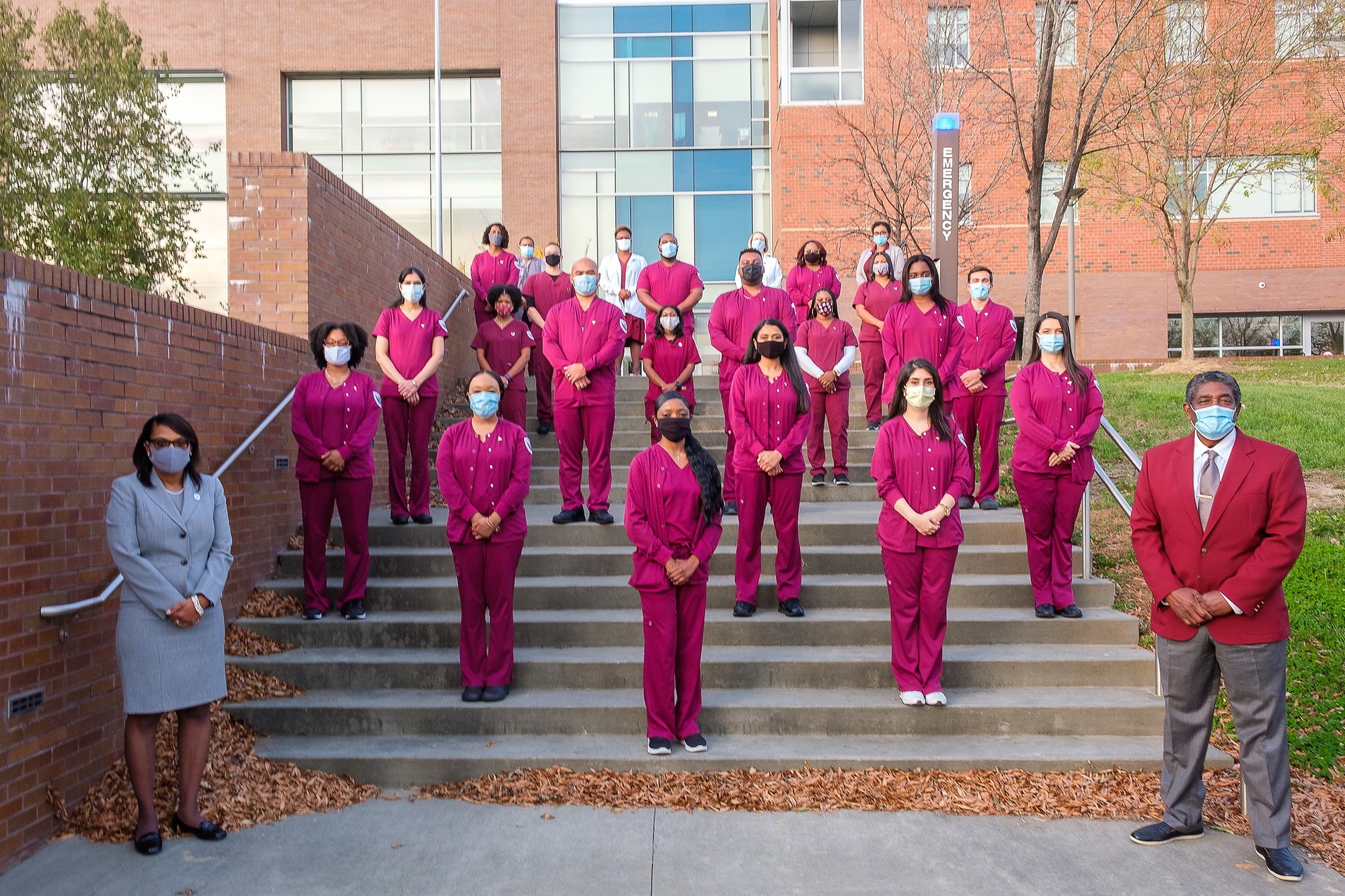 Nursing students standing wearing mask