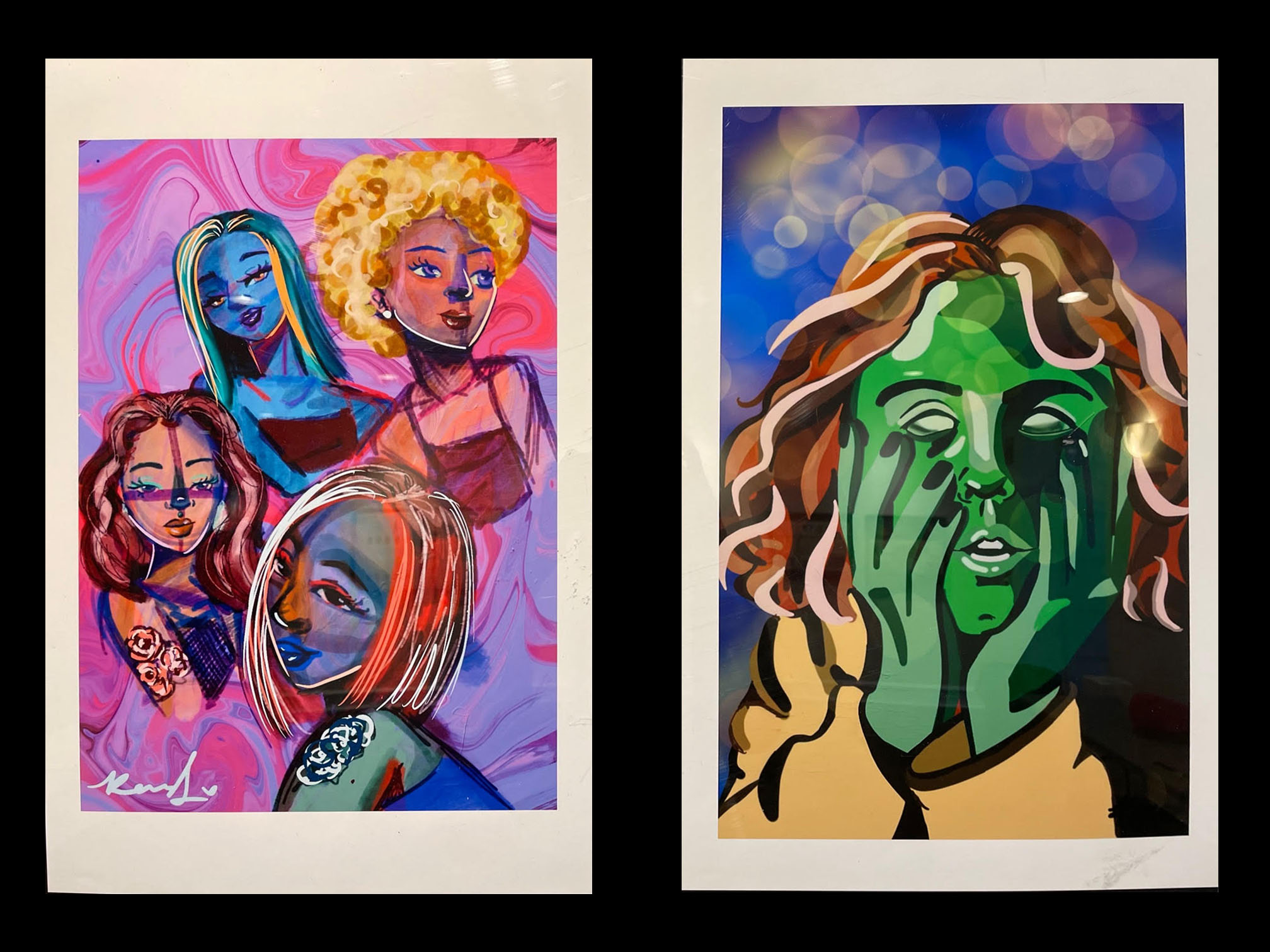 Two colorful art pieces created by NCCU students