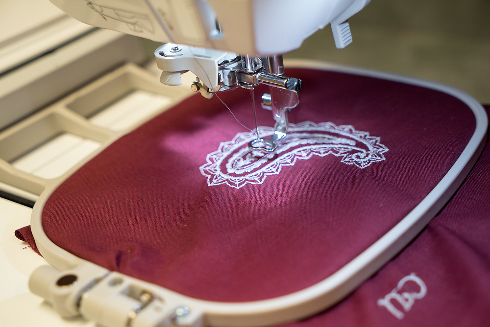 Embroidery print via sewing machine