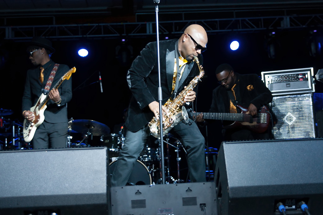 Jazz players performing on stage