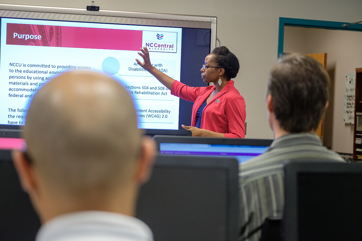 woman giving presentation
