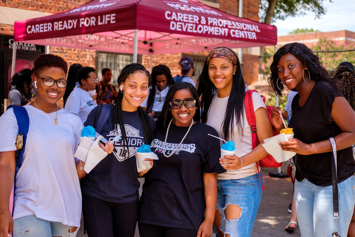 students gathered at the career center