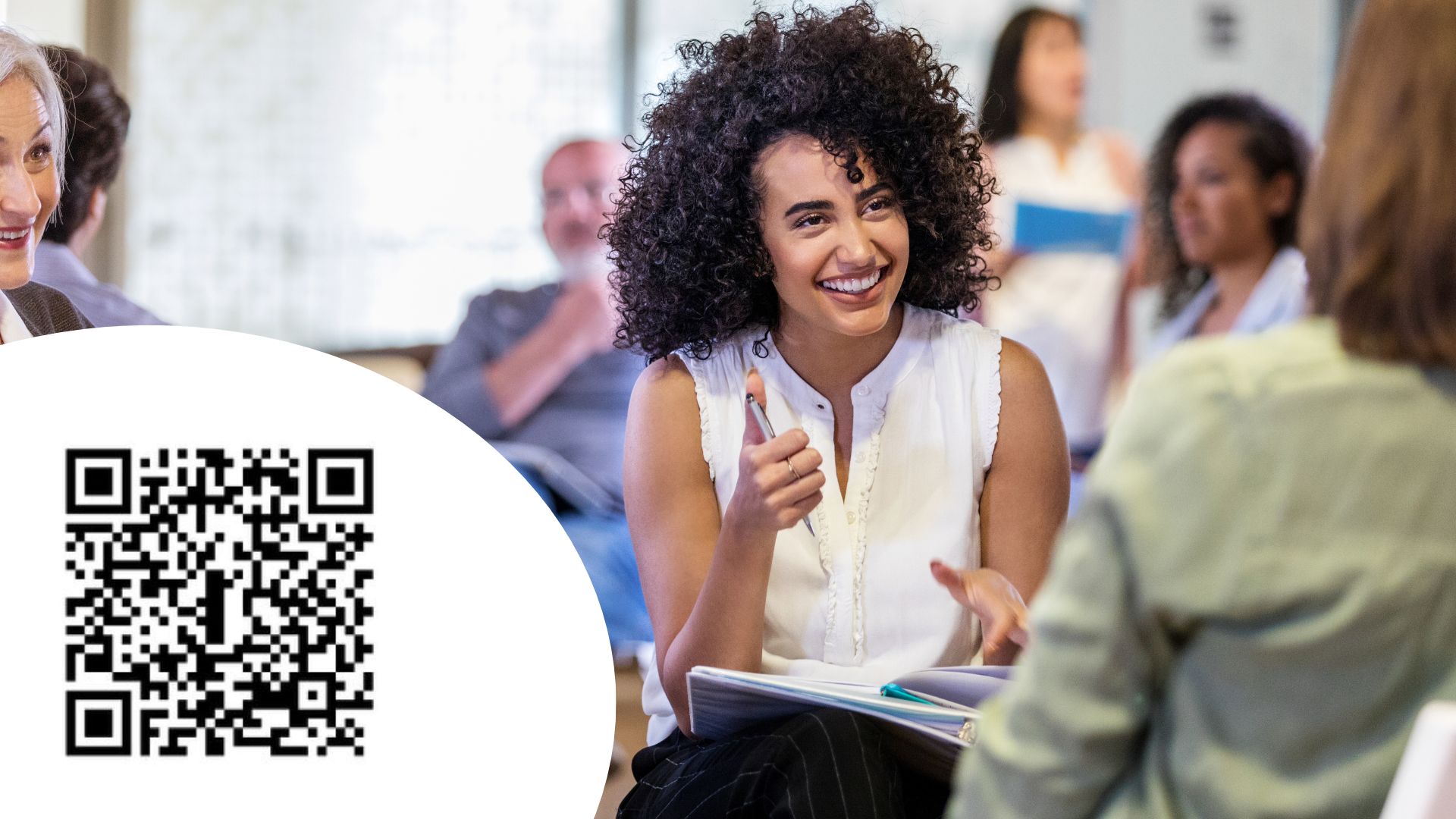 Researcher discussion panel with QR code