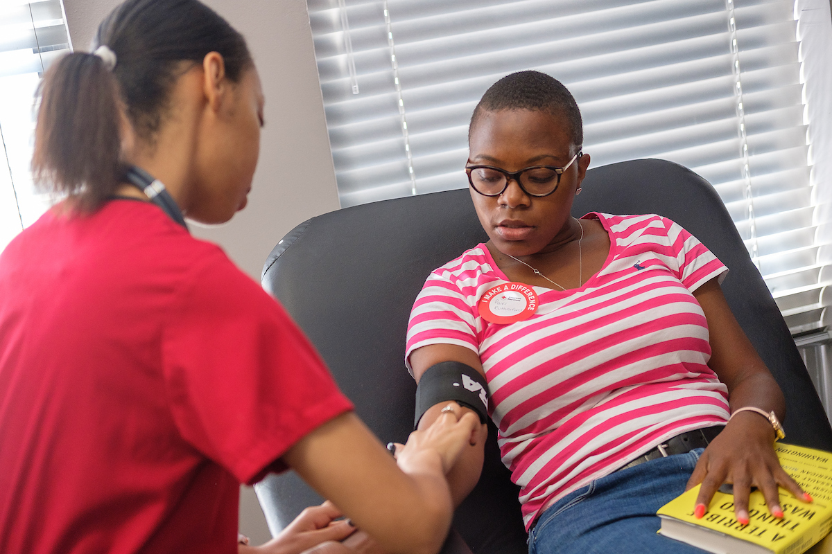 student donating blood