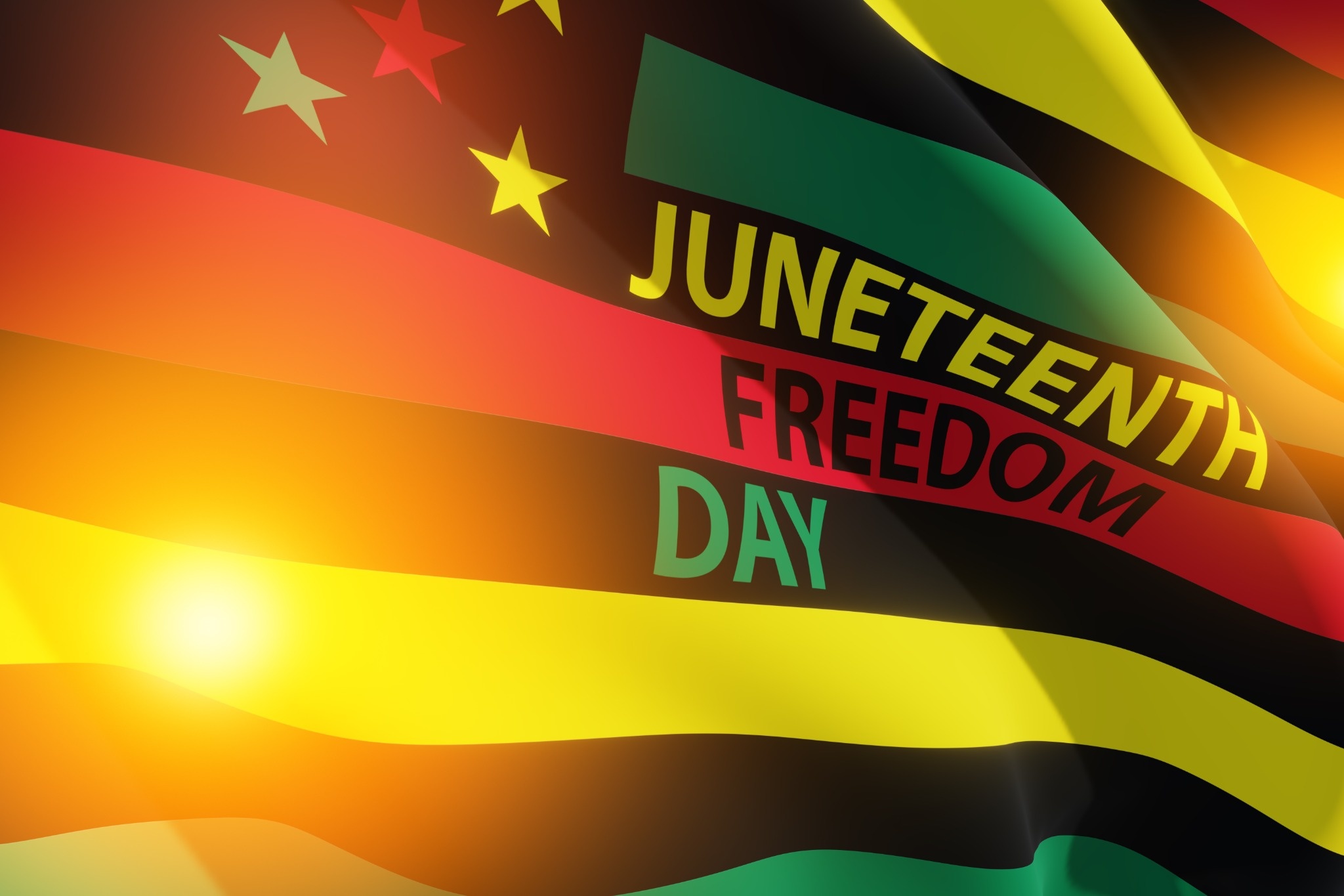 an american flag colored yellow, green, and red with Juneteenth day written on it