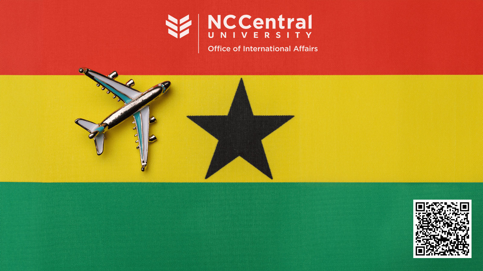 textured flag of Ghana with an airplane to the left of the star | North Carolina Central University Office of International Affairs