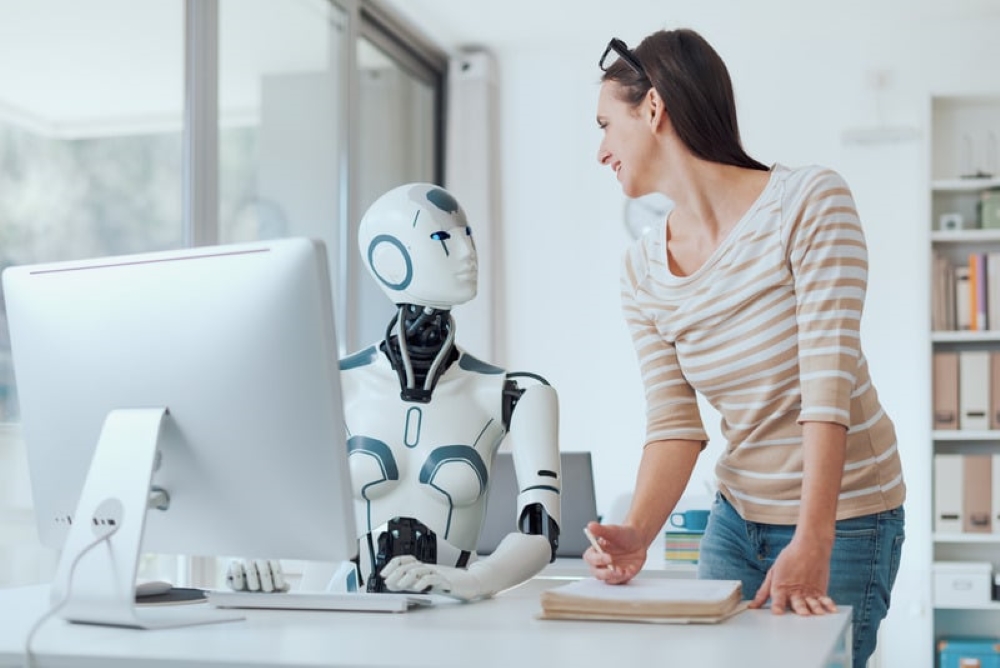 Person speaking to robot