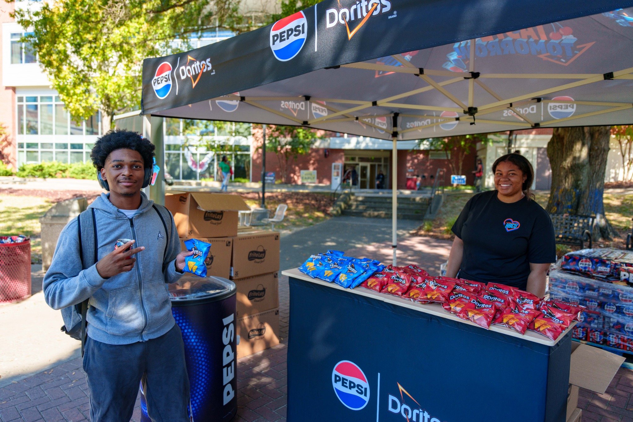 students at food booth