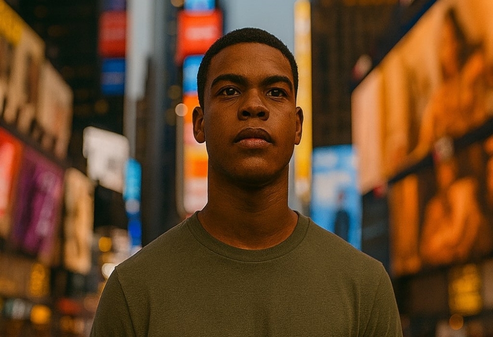 A man standing on a city street