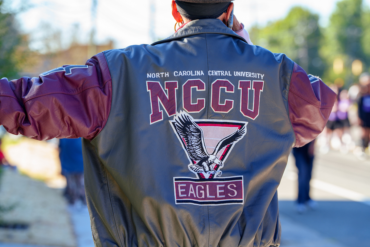 Student wearing NCCU jacket