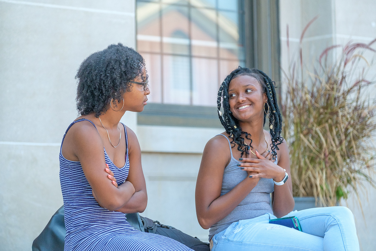 Two women talking