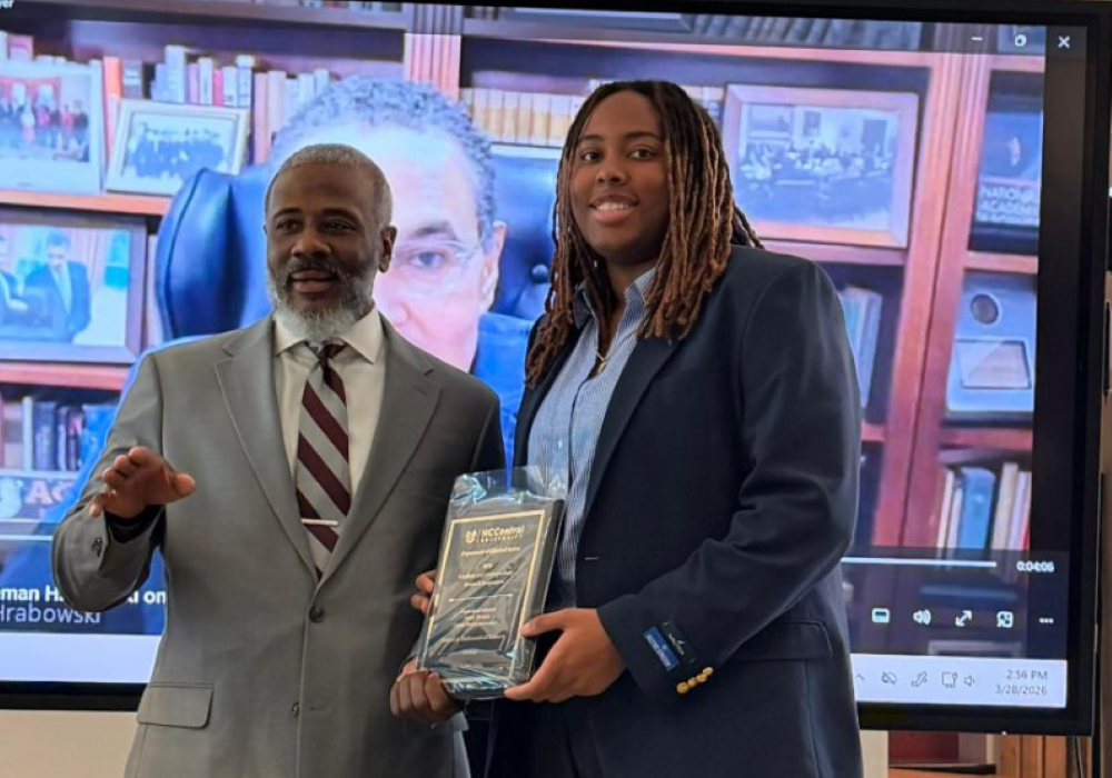 Student accepting an award