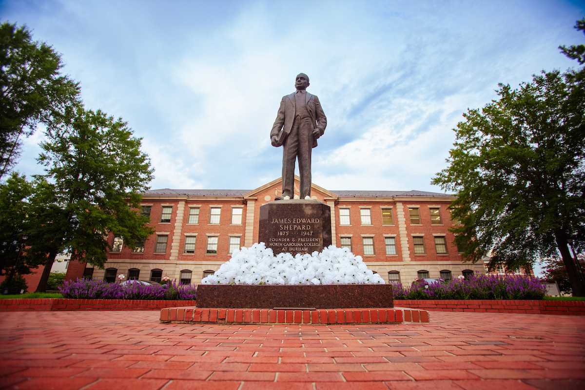 Shepard statue outside of NCCU 