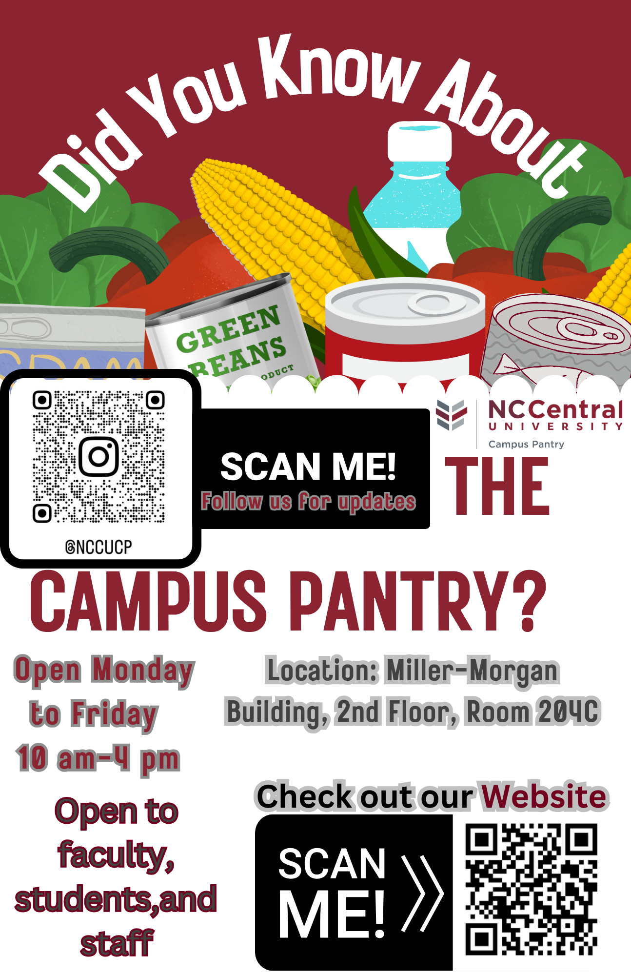Campus Food Pantry Information in Miller Morgan building