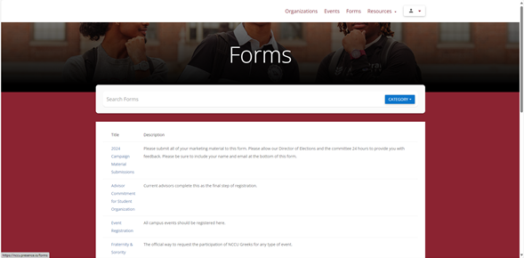 Forms tab in Eagle Link