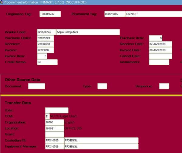 Procurement Information Window