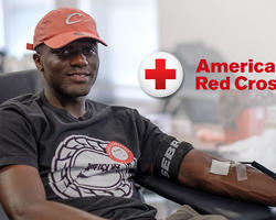 young man donating blood