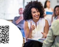 Researcher discussion panel with QR code