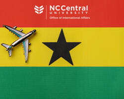 textured flag of Ghana with an airplane to the left of the star | North Carolina Central University Office of International Affairs 
