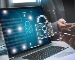 laptop screen with cybersecurity design