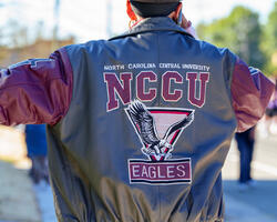 Student wearing NCCU jacket