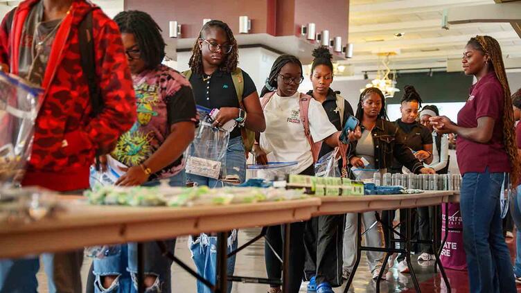 Students lined up at an event