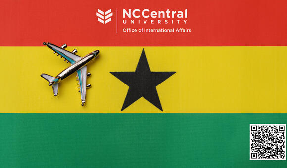 textured flag of Ghana with an airplane to the left of the star | North Carolina Central University Office of International Affairs 
