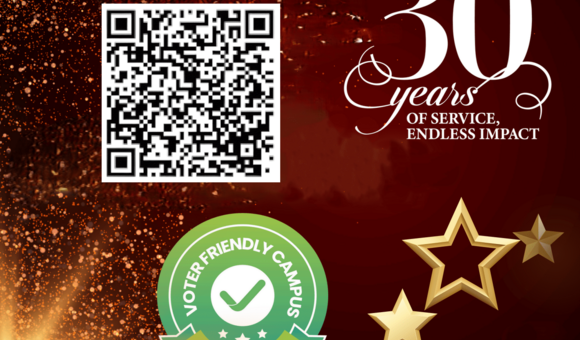 Photo for the event with a QR code and a voter friendly campus stamp.