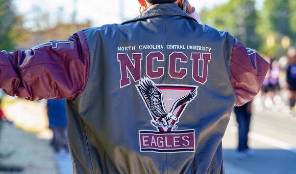 Student wearing NCCU jacket
