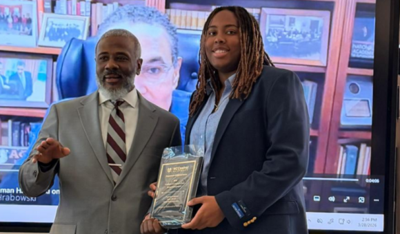 Student accepting an award