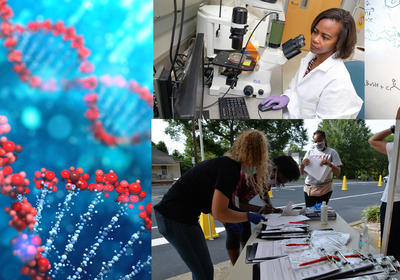 Collage of researchers and scientific images