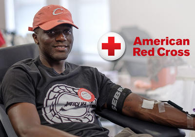 young man donating blood