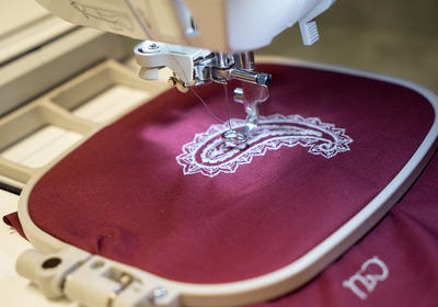 Embroidery print via sewing machine