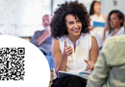 Researcher discussion panel with QR code