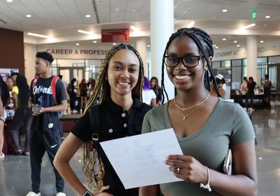 Student looking at camera