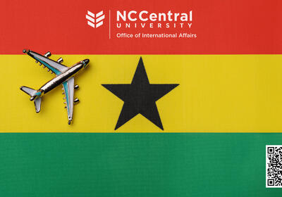 textured flag of Ghana with an airplane to the left of the star | North Carolina Central University Office of International Affairs