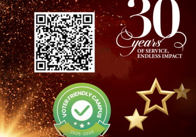 Photo for the event with a QR code and a voter friendly campus stamp.