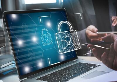 laptop screen with cybersecurity design