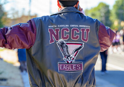 Student wearing NCCU jacket