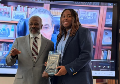 Student accepting an award